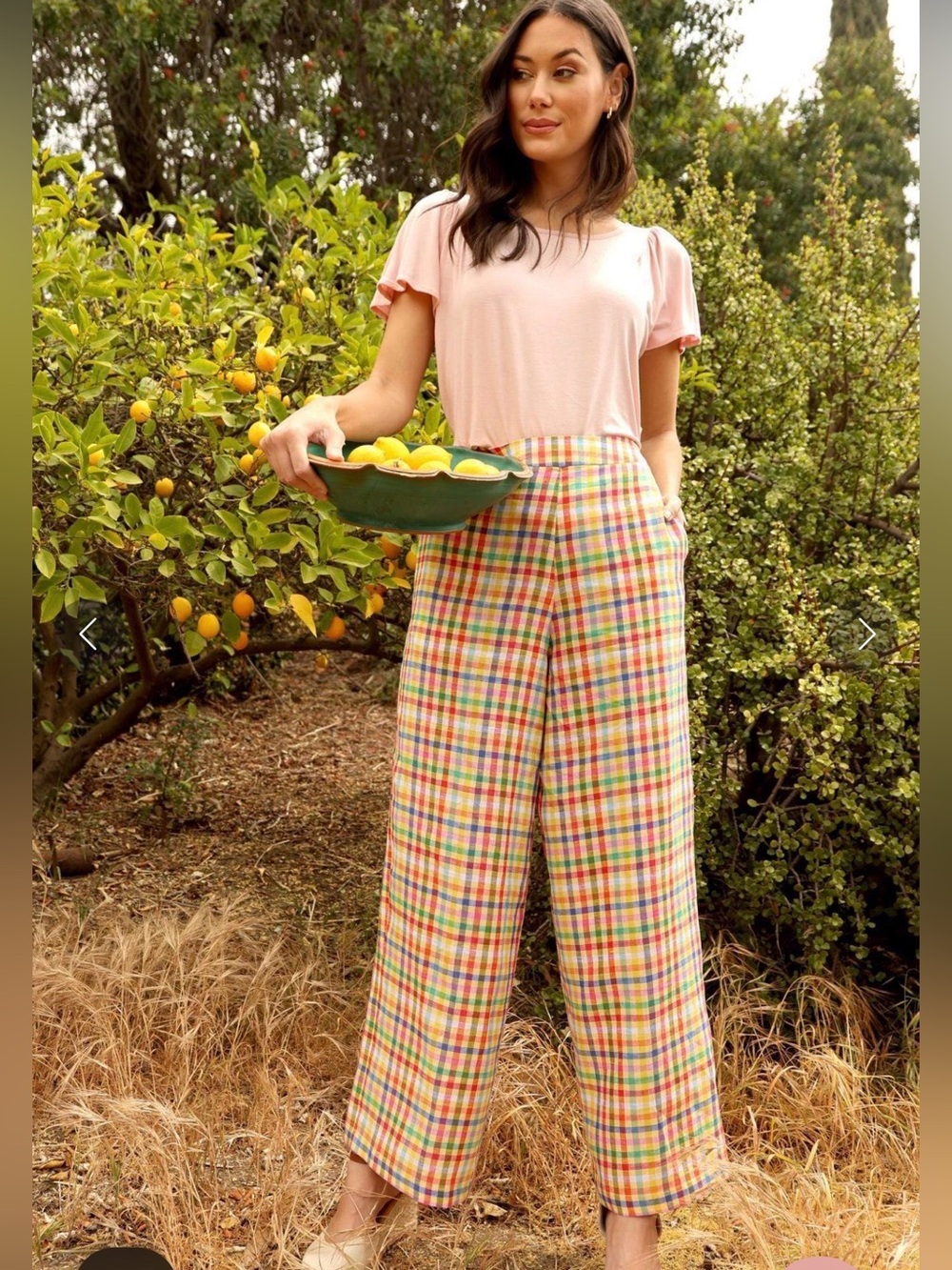 Anthropologie Eva Franco Linen Plaid Wide Leg Pants 13.75" Ultra High Rise NWT